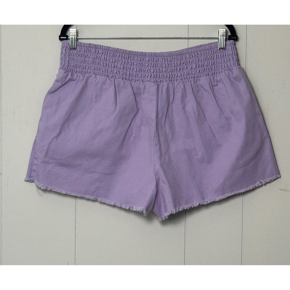 Wild Fable Womens Purple Smocked Waist Raw Hem Shorts Lavender Cotton Twill Sz L - Picture 2 of 8